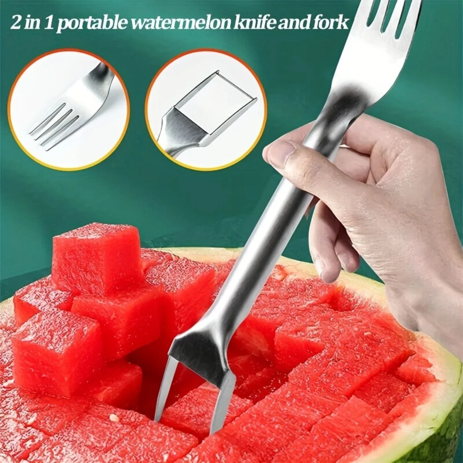 Watermelon Slicer Cutter 2in1 Stainless Steel Fork for Family Parties Camping - Summer Kitchen Gadget and Supplies