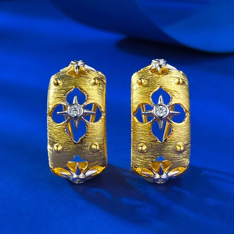 New Italian handmade brushed palace style gold craftsmanship hollowed out carved earrings for women wholesale earrings