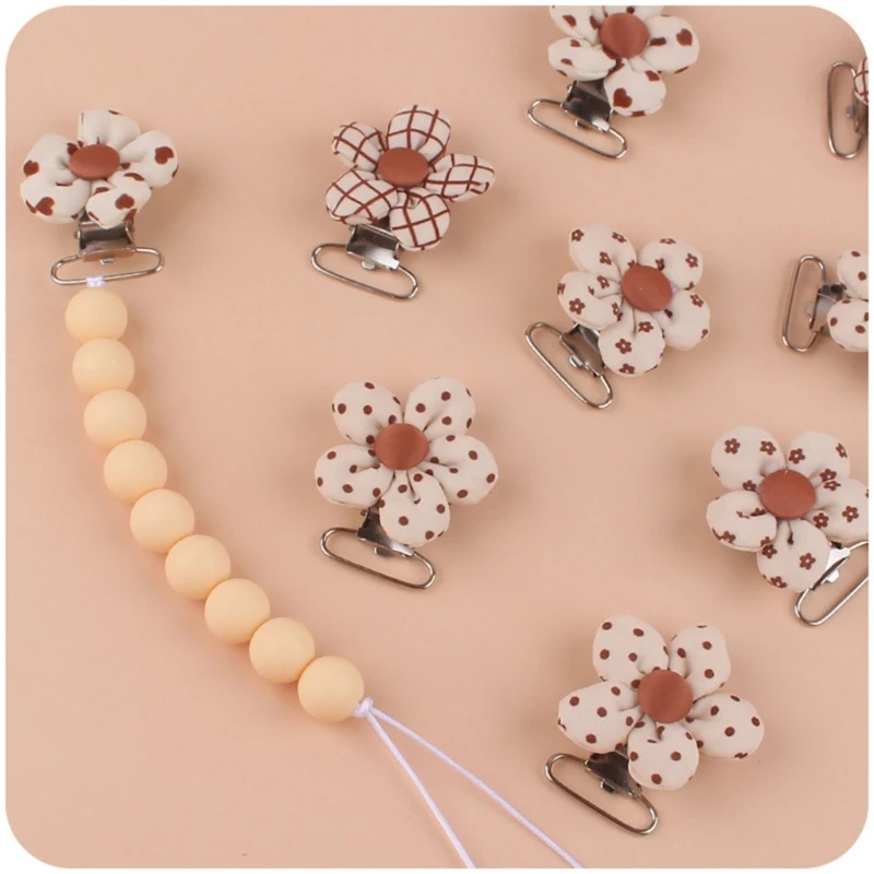 1pc cotton Pacifier Clip Baby Dummy Clip Flower Shape Clips DIY Pacifier Chain Holder Clip Accessories