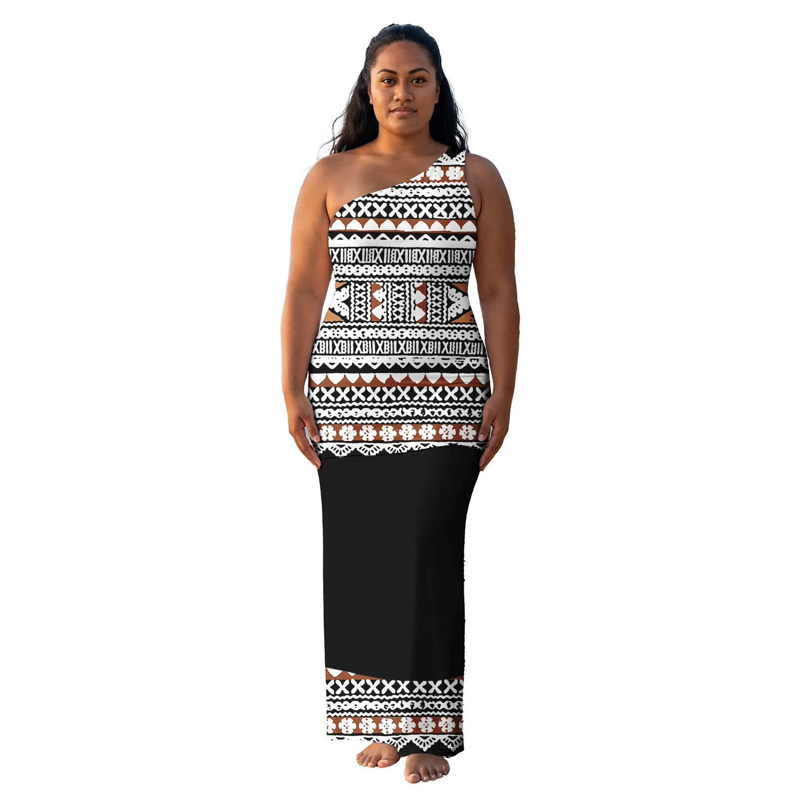 Hawaiian Floral Printed 2 Pcs Dress Set for Women Polynesian Tribal Design Custom Top and Skirts Puletasi Samoa Dress