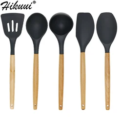 5 PCS Silicone Cooking Utensil Set Kitchenware With Wooden Handle BPA Free Non-stick Heat Resistant Cookware Set Tools