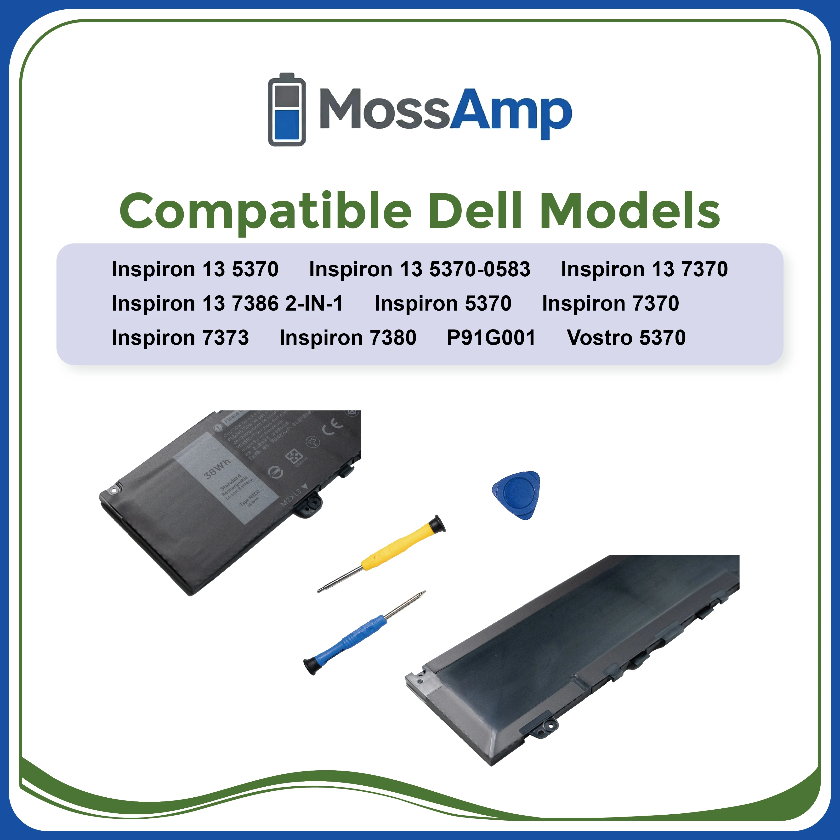 MossAmp 11.4V 38WH F62G0 Laptop Battery for Inspiron 13 Vostro 13 5370 7370 7373 7380 7386 39DY5 RPJC3 0RPJC3