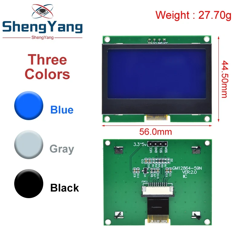 TZT 12864 IIC LCD Module 128X64 I2C ST7567S COG Graphic Display Screen Board LCM Panel 128x64 Dot Matrix Screen For Arduino