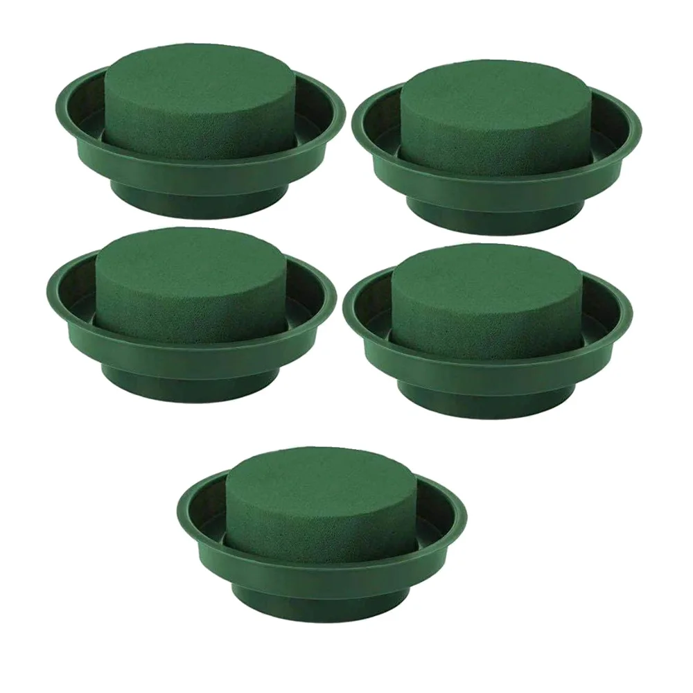 5 Pack DIY Flower Arrangement Kit Green Round Wet Floral Foam with Bowl, Wedding Aisle Flowers, Party Decoration