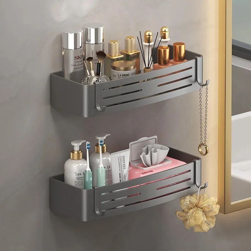 Punch-Free Bathroom Shelf Wall Mounted Shampoo Makeup Storage Holder Kitchen Toilet Square Self Adhesive No Drill Shower Shelves