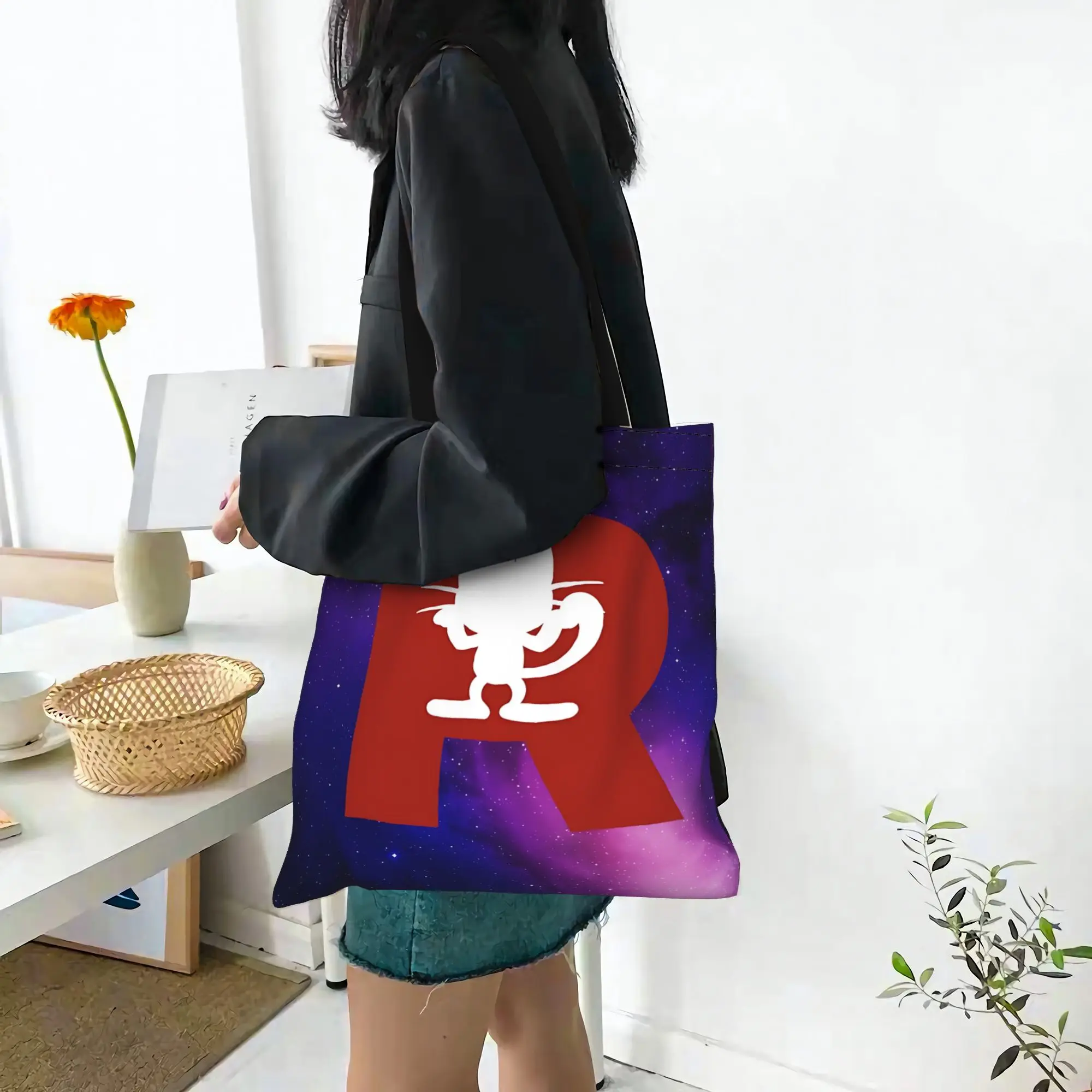 Customized pokemon stickers team rocket Women's Bag Shopping Bag Reusable Double Sided Canvas Tote Bag Shoulder  Handbag