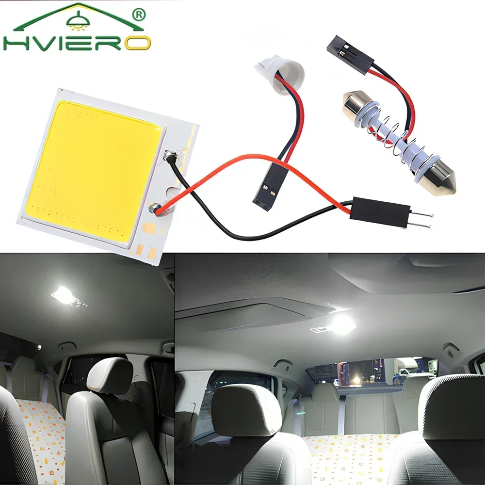 

2Pcs 48SMD Cob White Led Panel T10 DC 12v SMD LED 3528 Auto Interior Reading Map Lamping Bulb Light Dome Festoon 3Adapter Lamps