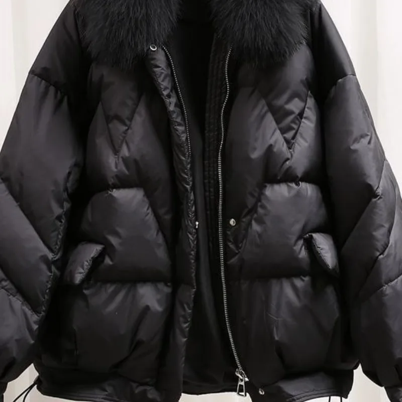 Women's Autumn Winter Top Coat Fur Collar Shiny Large Simple Comfortable Casual Design Fashion Advanced Soft Niche Versatile