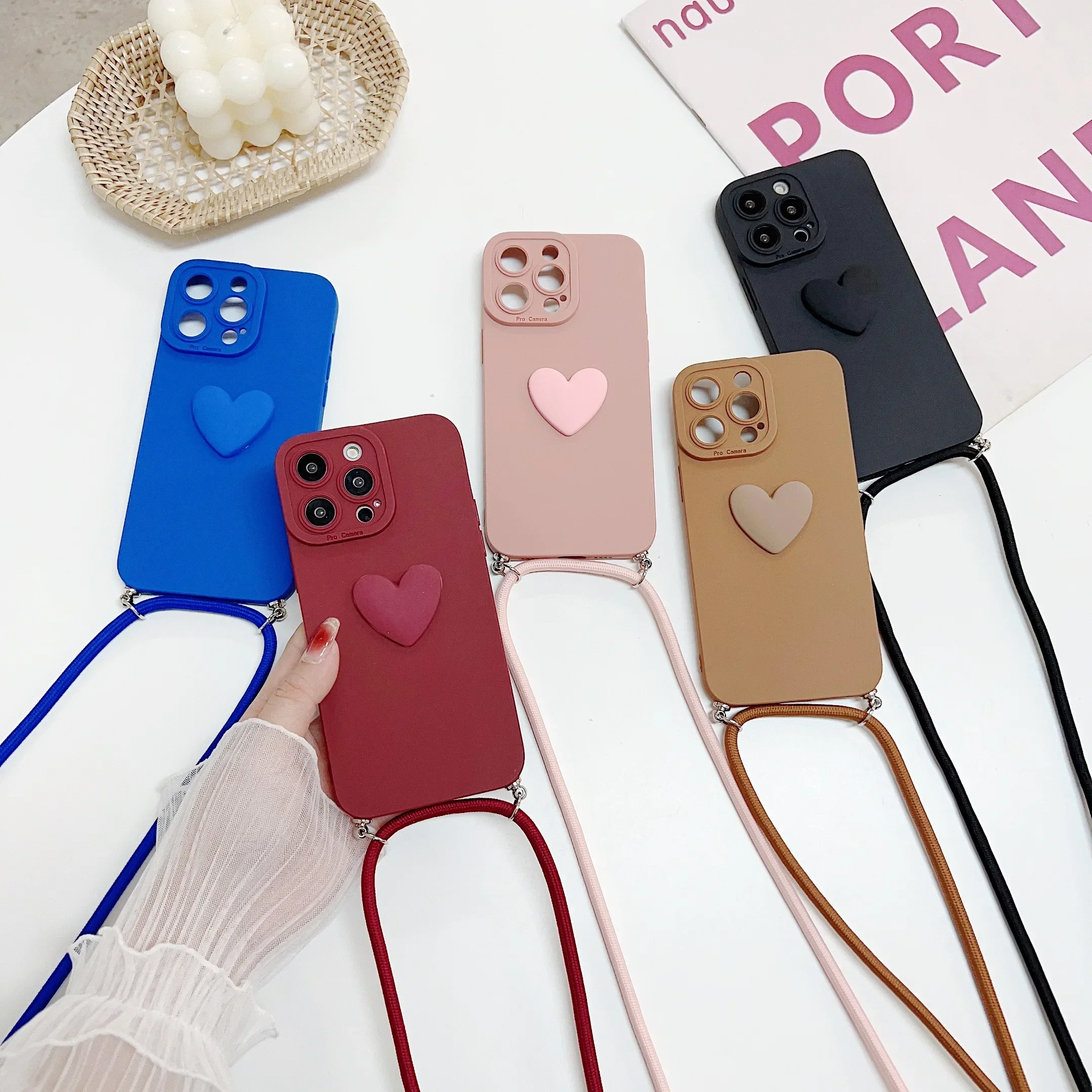 Love Heart Crossbody Lanyard Strap Phone Case For  xiaoimi 14T 14T pro Luxury Soft Shockproof Back Cover for MI14 14T pro Coque