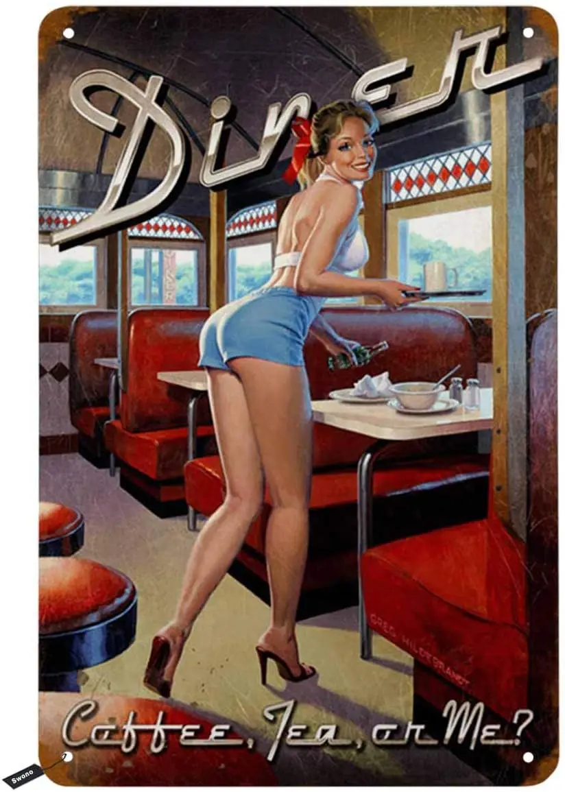 علامات قصدير عشاء Swono، Pinup Smile on Dining Room Coffee Tea Me علامة معدنية عتيقة للرجال والنساء، قضبان ديكور الحائط، المطعم #1