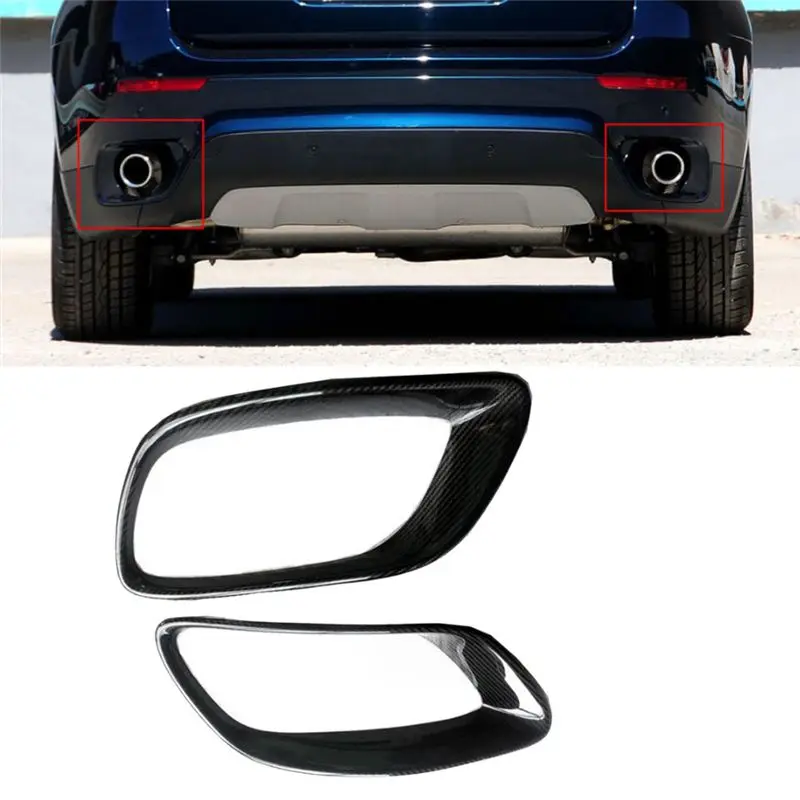 Simple Real Carbon Fiber Tailpipe Trim Cover Exhaust Pipe Cover Tail Throat Frame Car Parts For BMW X6 E71 2008-2013