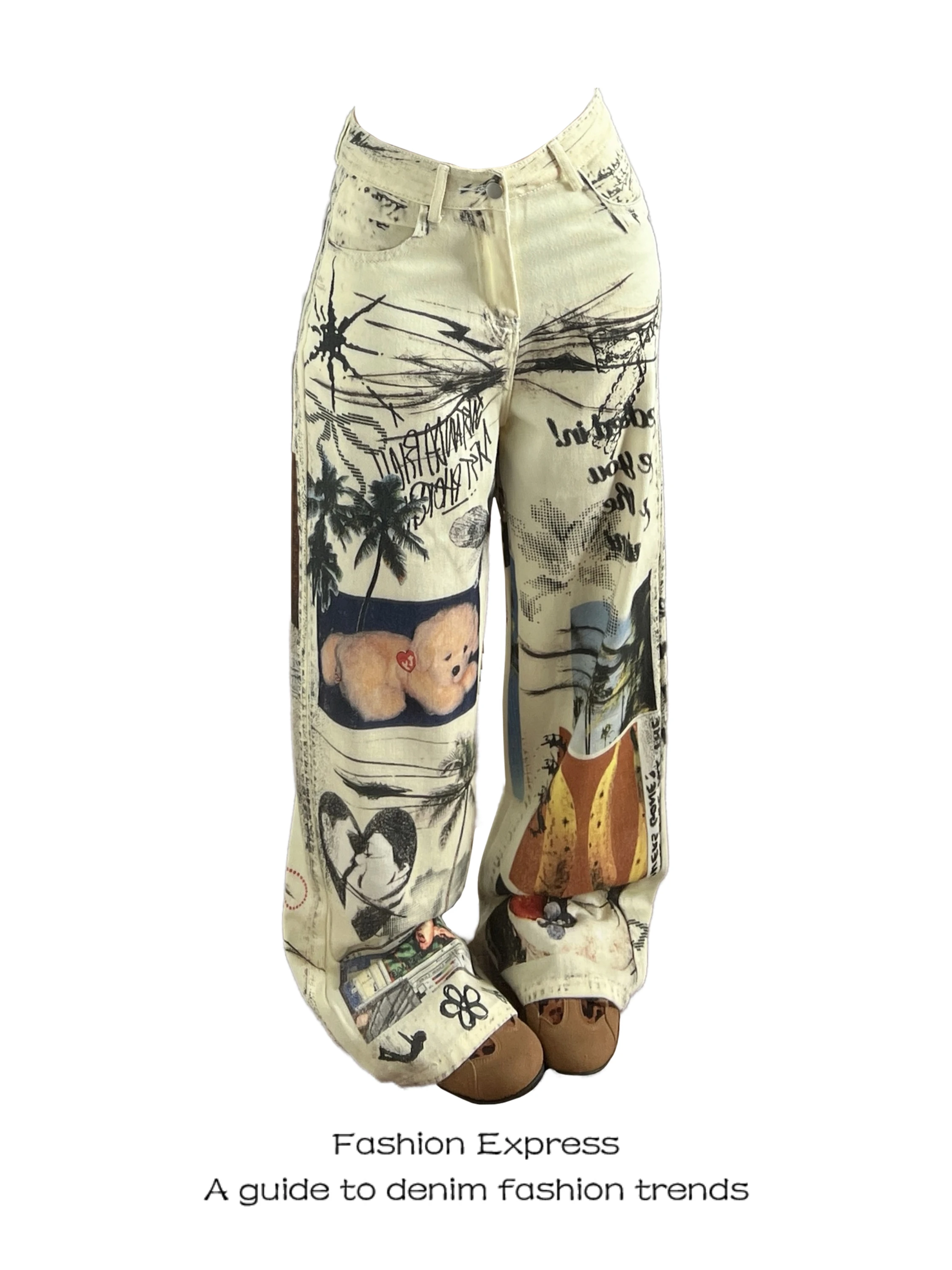 

Retro American fiti Apricot Women's Jeans High Waist Loose Straight Leg Street Sle Casual Wear All Seasons