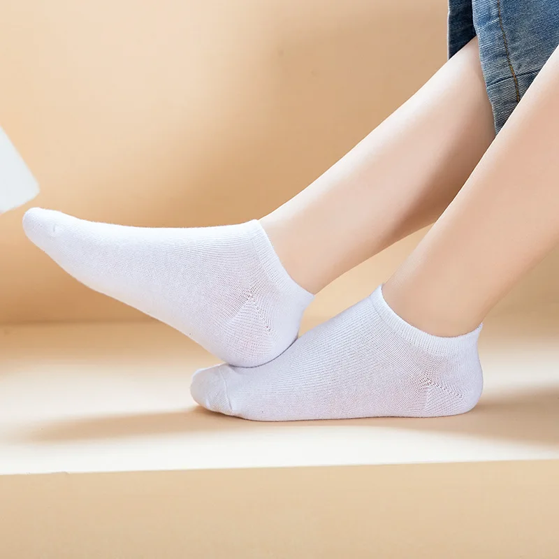 5 Pairs Kids Cotton Socks, Moisture Wicking & Breathable, White Solid Ankle Socks for Boys Girls