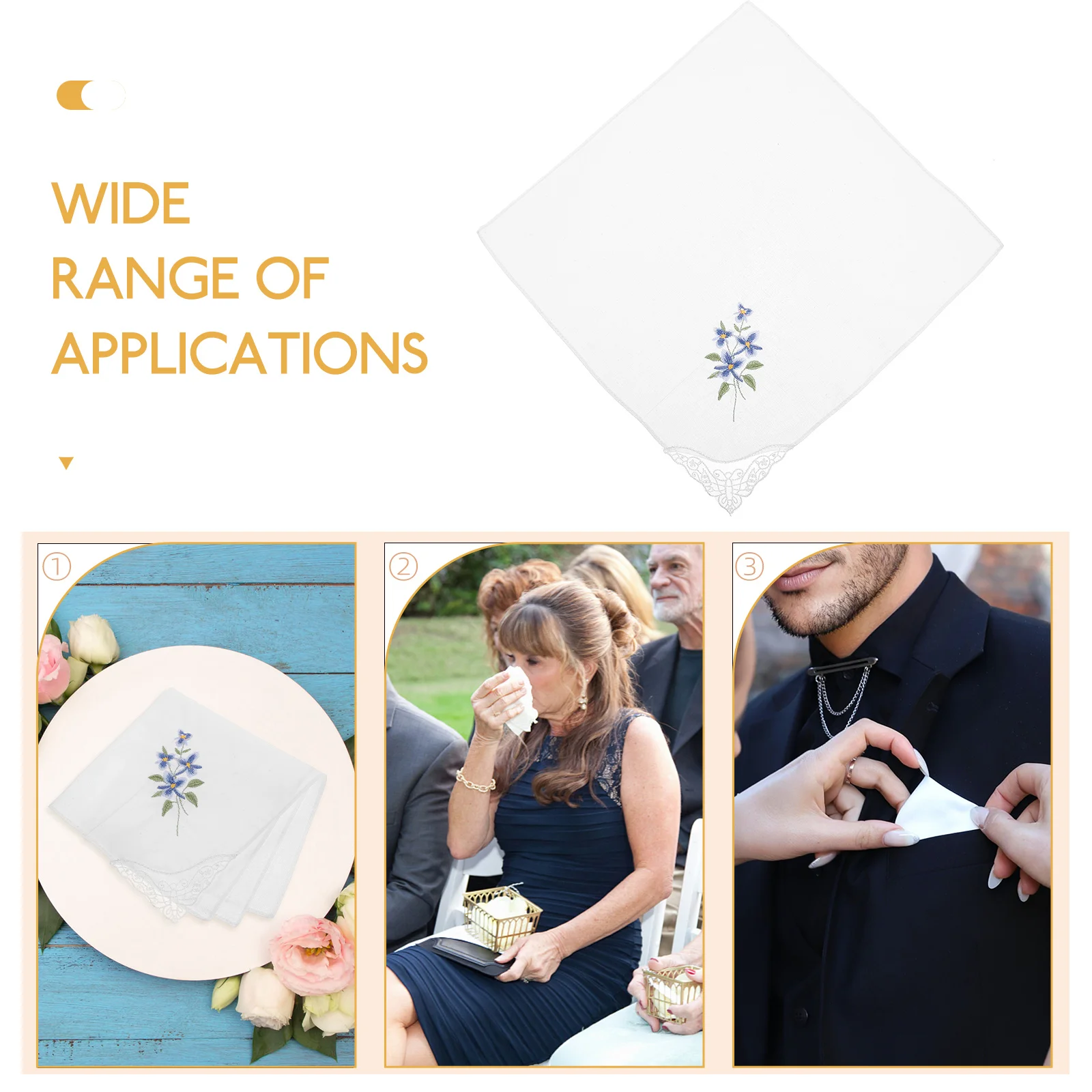 Embroidery Square Handkerchief Cotton Fabric Floral Pattern Lightweight Ladies Handkerchiefs For Wedding Prom Dating