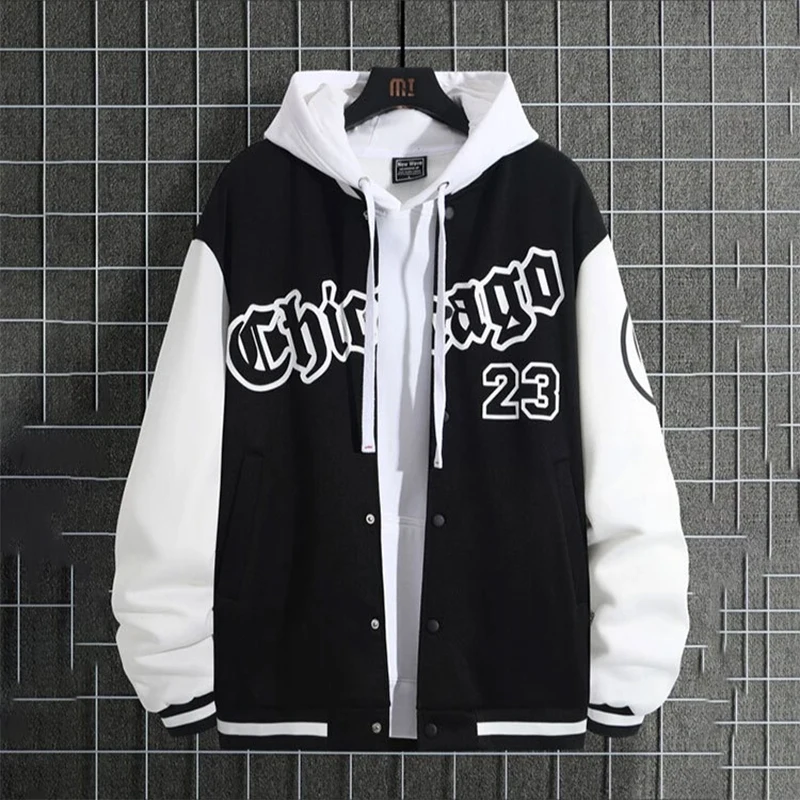 

Men s Letter Print Varsity Jacket Vintage Graphic Button Up Contrast Color Baseball Jacket Coats Streetwear