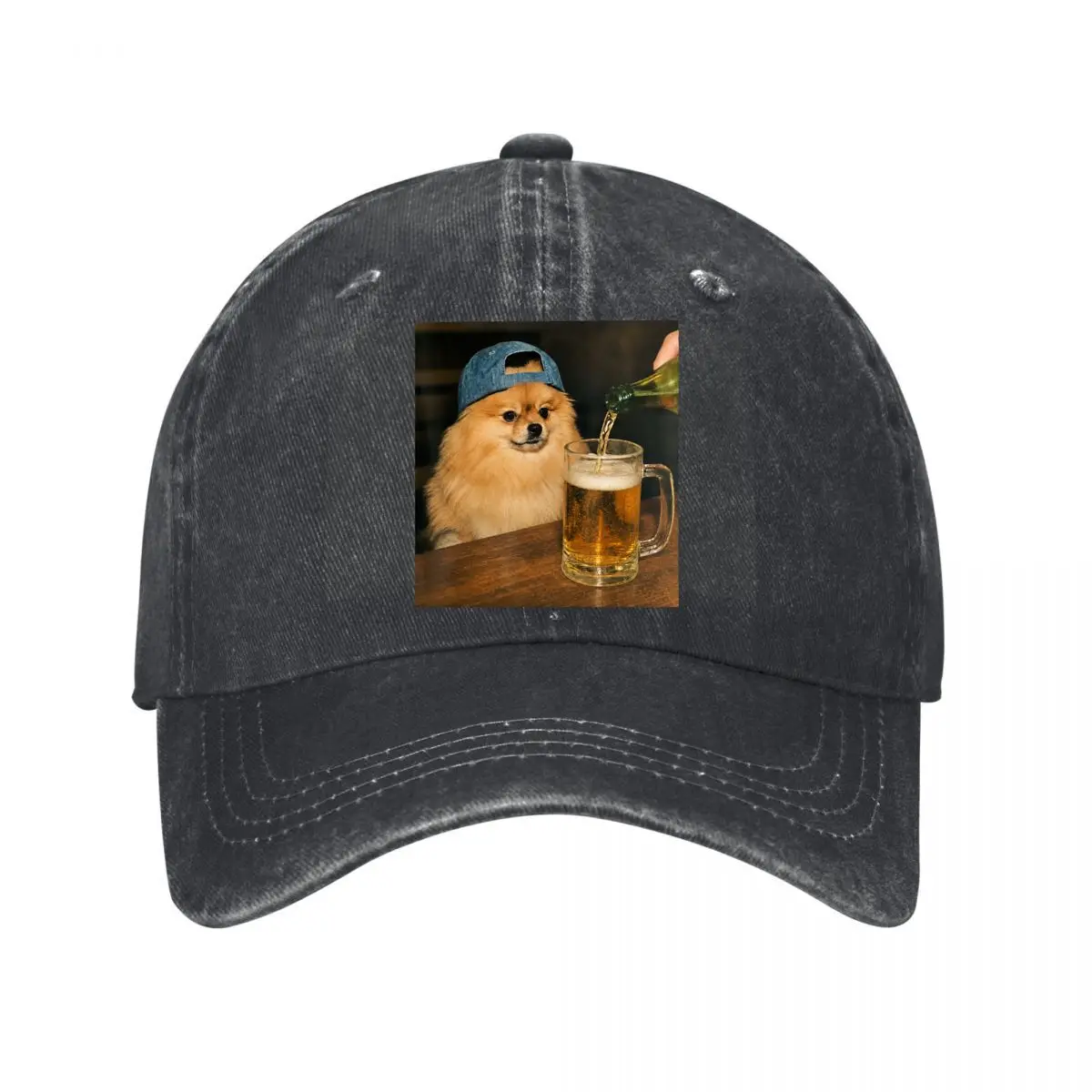 Pomeranian Dog Drinking Beer Funny Fathers Day New Vintage Washed Cotton Baseball Cap Hip Hop Sun Hats