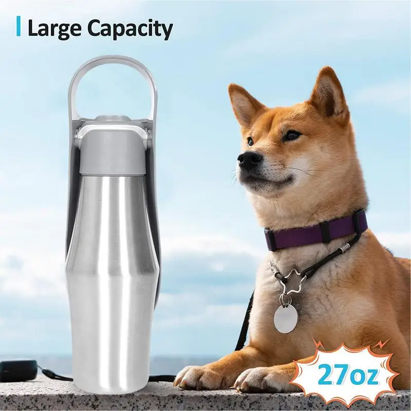 Dog Water Bottle 27oz Stainless Steel Travel Water Dispenser Pet Accessories 2 In 1 Dog Water Bowl For Travel Outings Camping