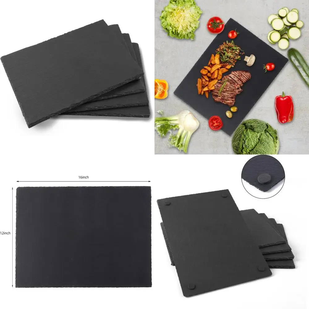 

Набор досок для сыра из черного сланца, 4 шт., 16x12 дюймов, квадратные сервировочные подносы с натуральными краями для фруктов, десертов, закусок