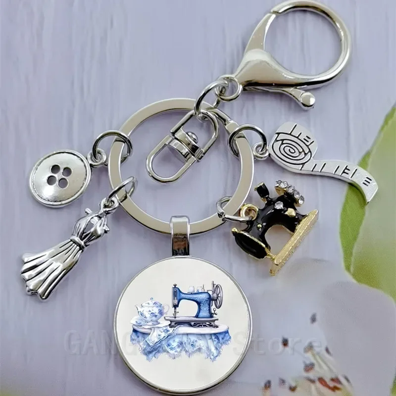 Lavanda Padrão Keychain, Metal Criativo, Máquina De Costura, Tesoura, Jóias Personadas