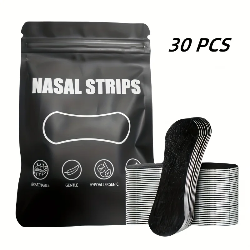 

30 pieces black adhesive nasal strips - advanced cough relief nasal strips, extra long-lasting