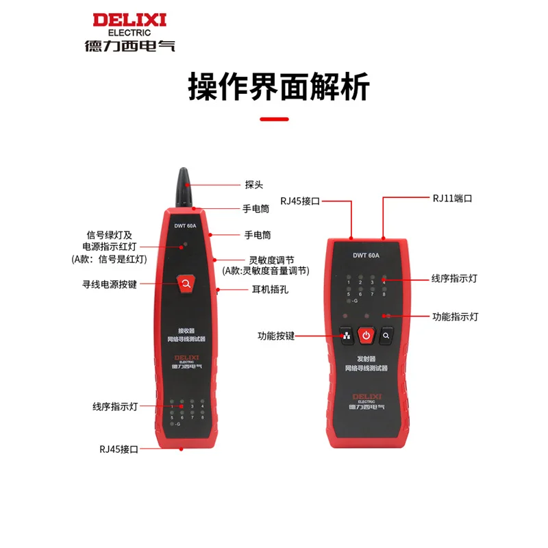 Geschikt voorDelixi elektrische multifunctionele lijnzoeker Professionele muurdraadnetwerkdraadcontrole Lijntester