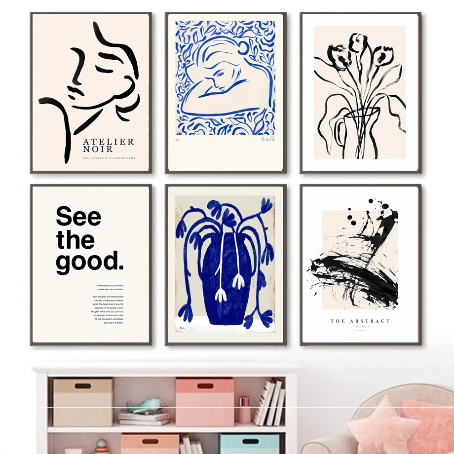 Line Girl Face Hand Flower Leaf Vase Abstract Morris Posters