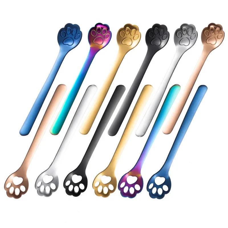 304 Stainless Steel Tea Coffee Dessert Spoons Ice Cream Scoop Coffee  Stirring Spoon  Kitchen Tools Cute Cat Paw Spoon