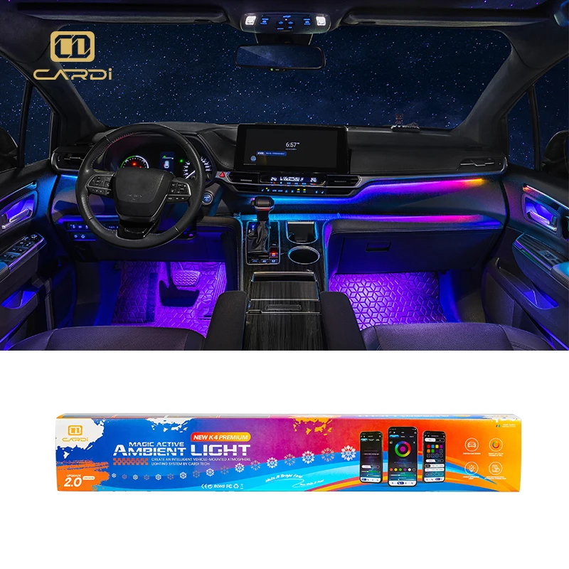 

OEM 'CARDI' K4 26 In 1 RGB Car Ambient Light Strip Kit APP/Button Control 12V For For Auto Interior LED Decoration