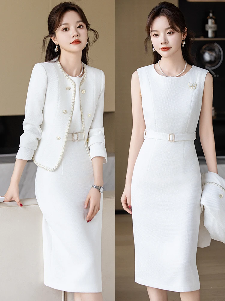 Elegant Ladylike Two-Piece Set Dress Women's Fashion Spring Autumn High-End Sensation Perfume Style Suiting Commute Style Lon...