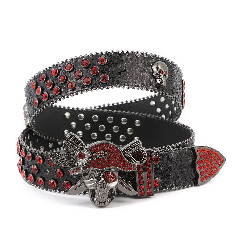 Ceinture en cuir western avec boucle en alliage du capitaine pour homme, embellissements luxueux, diamant, paillettes, 7,5 ate