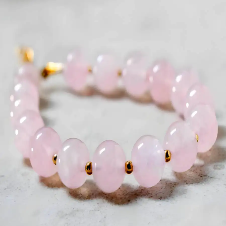 

Natural Rose Quartz Beaded Bracelet with Gold Spacers & Gold Clasp Love Energy Healing Crystal Jewelry for Women