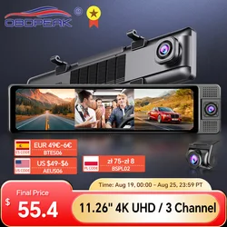 Obdepak auto dvr h330 dash cam 4k telefon wifi rückspiegel 3 kamera vorne/kabine/hinten cam gps nachtsicht 24h park monitor