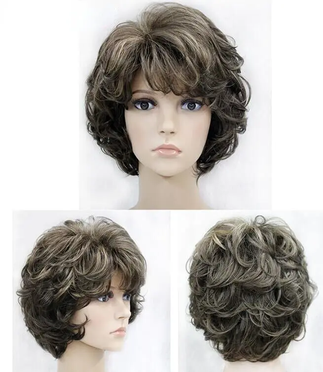 Ladies  Short Mixed Brown Curls Classic Synthetic Hair Wigs