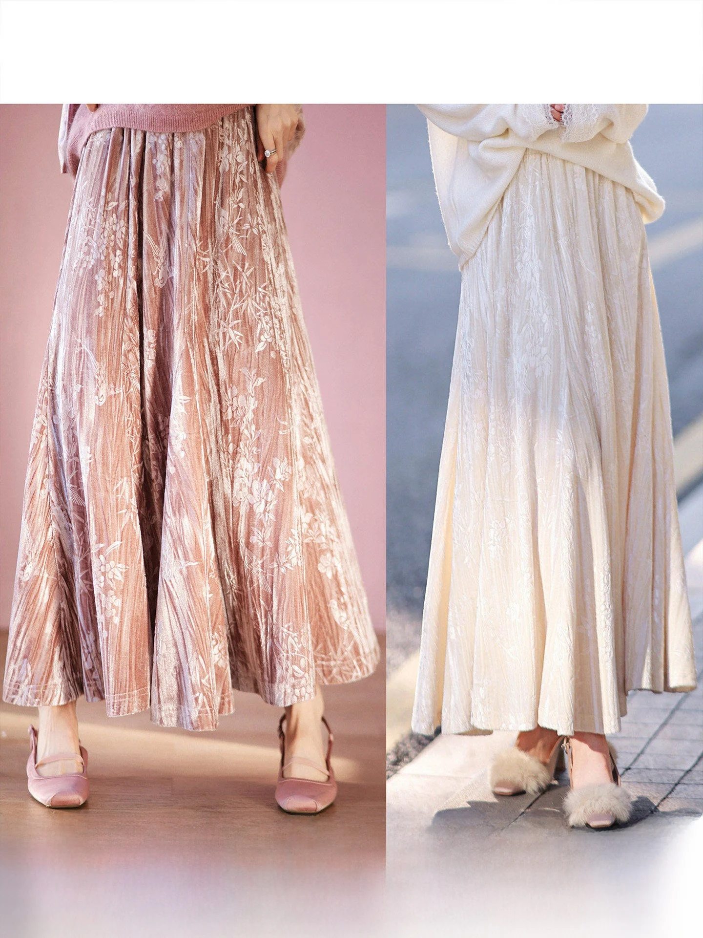 

Thi Velvet f Skirt with Pleated Design And Elastic Waist Retro Sle Women's Warm Polyester And Spandex Skirt for Casual...