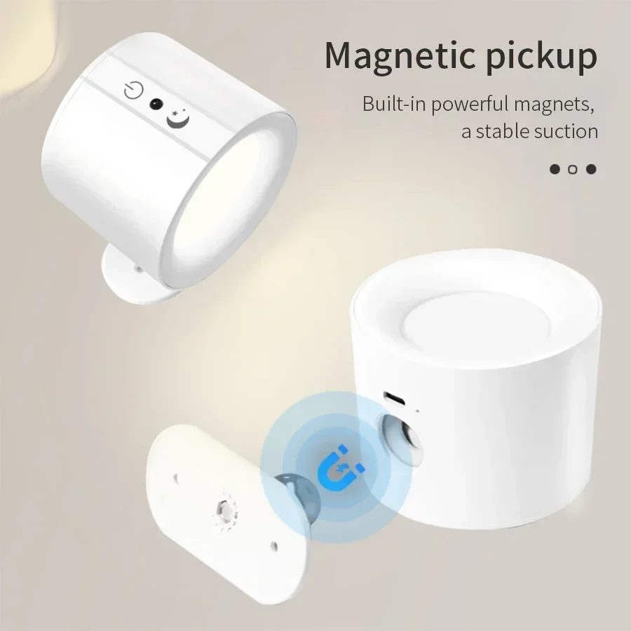 LED Wall Sconces Light Rechargeable Touch Double Head Wall Lamp 360 Rotatable 3Color Wireless Spotlight For Bedroom Living Room