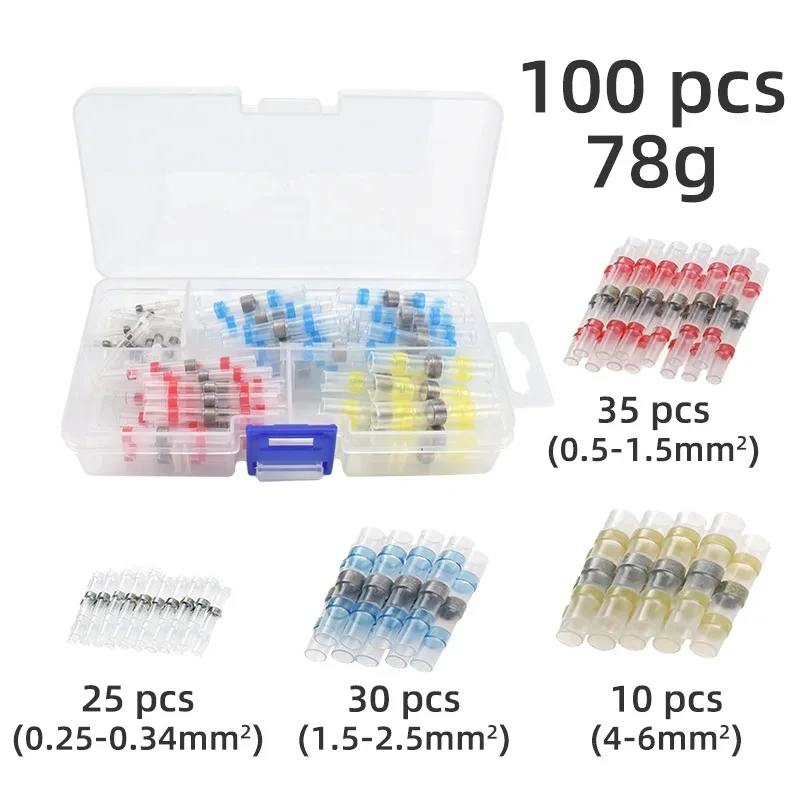 100PCS waterproof solder ring heat shrinkable middle terminal white 25 red 35 blue 30 yellow 10