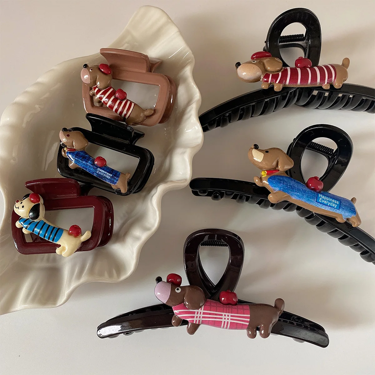 Sweet Cute Cartoon Dog S/L Shark Clip Women Girls Back Head Ponytail Clip Korean Fashion Fixed Hair Clips Styling Accessories