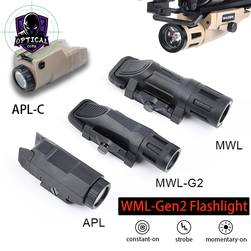 

Tactical WML GEN2 Flashlight APL/APL-C Weaponlight Gun White Light LED Strobe Airsoft Hunting Strong Tail Pressure Switch Lamp