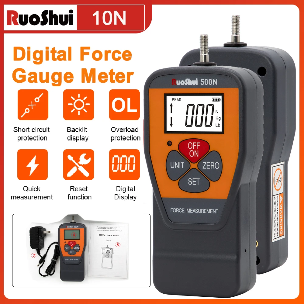 วิคเตอร์ โปรเครื่องวัดแรงดิจิตอลเครื่องวัดแรงดึงแบบกดดึงความแม่นยำสูงสำหรับการทดสอบแรงดึงและการบีบอัด (น, กก., ปอนด์, ออนซ์) 10N-500N