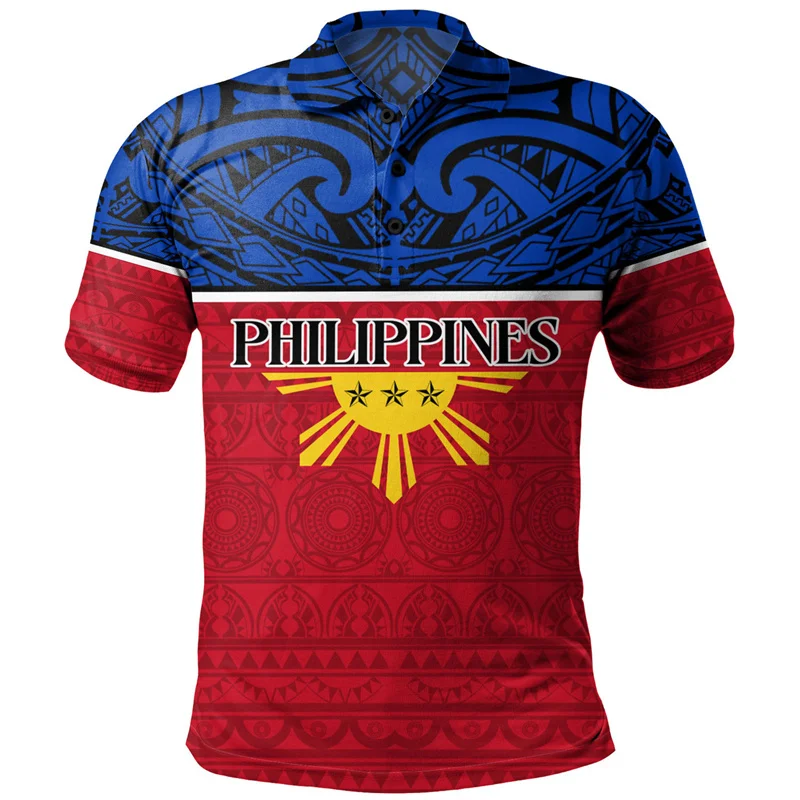 Philippines Flag Polo Shirts For Men 3D Printed Button POLO Shirt Street Casual Loose Short Sleeve Summer Hawaiian Tops Tees