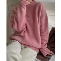 Heavy half turtleneck pure cashmere sweater women's lazy loose thick autumn/winter soft waxy wool base knit