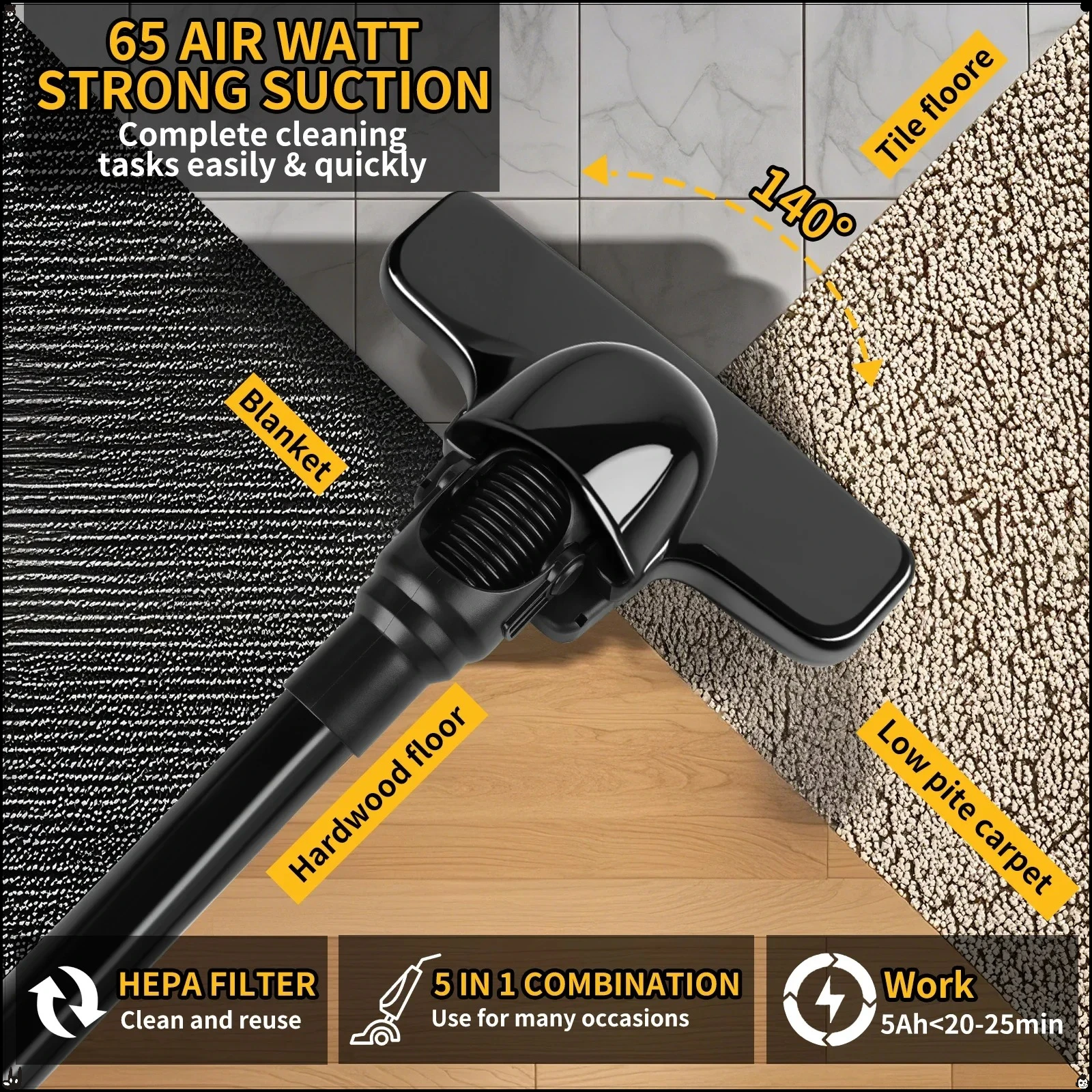 L'aspirateur DEWALT convient à divers coins, tels que les maisons, les tapis et autres endroits qui doivent être nettoyés à l'outil