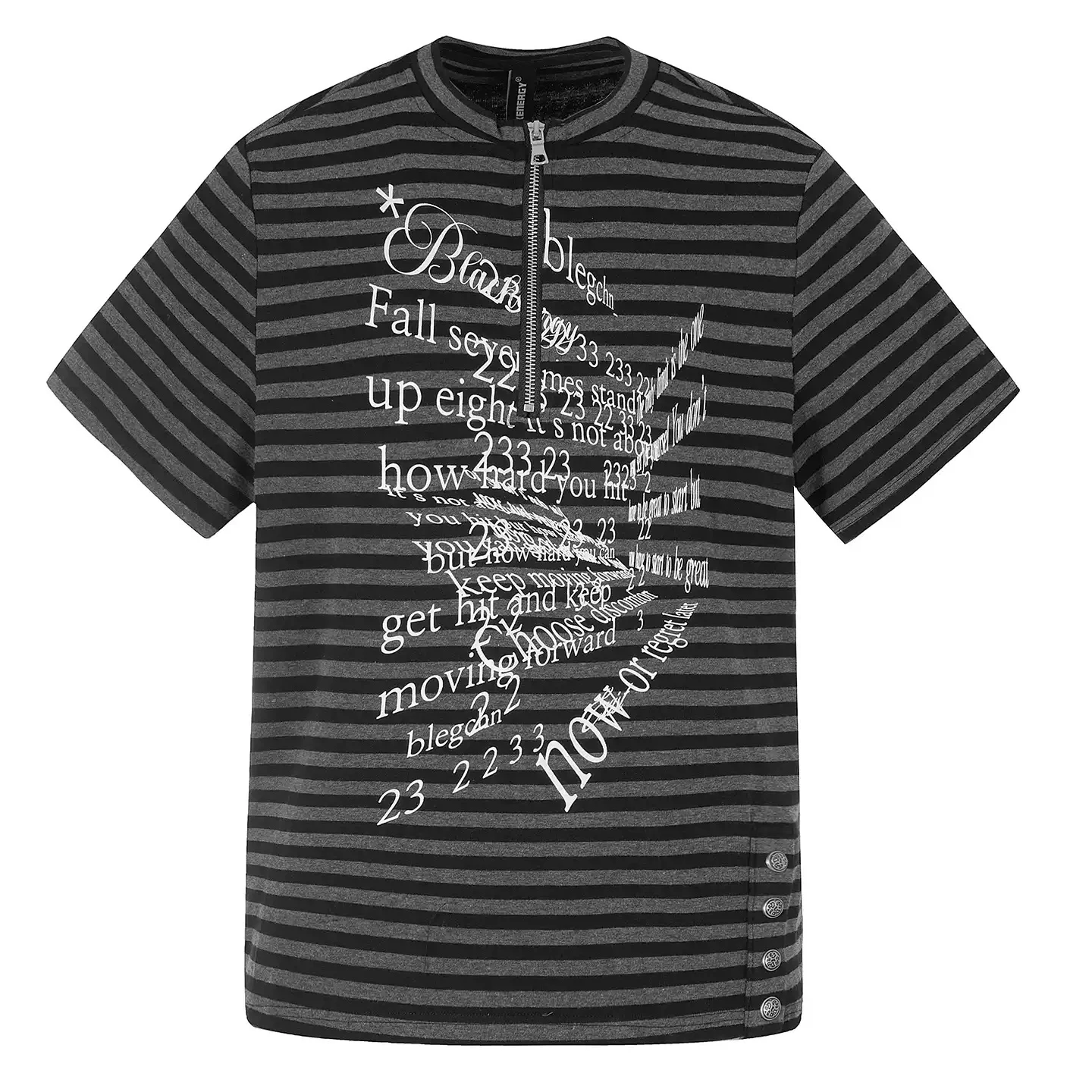 

Letter Printing Stripe Half Zipper Short Sleeve T-shirts Unisex Punk Style Niche Design Dark Fashionable Personality Tops