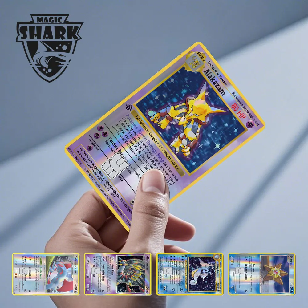 Pokemons Staryu Riolu Toterra Salamência Giratina Alakazam Glefairy Laser Holográfico Cartão de Debito de Crédito Adesivo Filme Capa de Pele