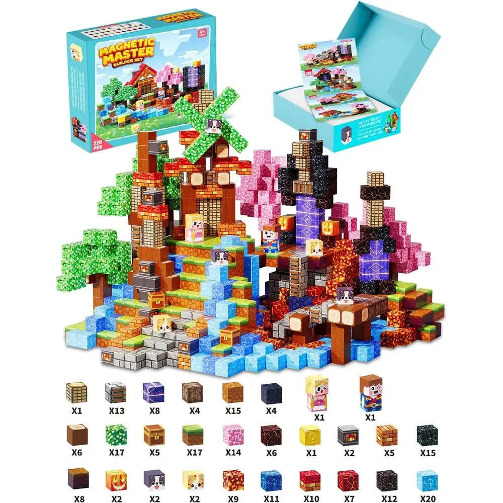 مجموعة مكعبات بناء مغناطيسية مقاس 220 قطعة مقاس 1 بوصة، مغناطيس قوي، ألعاب جذعية للأطفال من سن 3 إلى 12 سنة، مثالية للأولاد والبنات