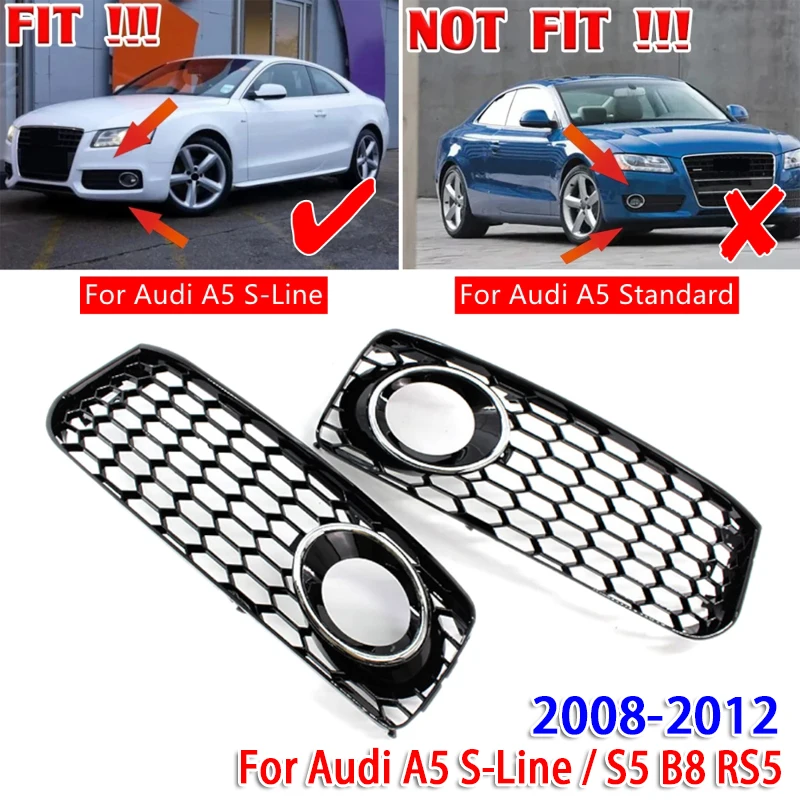 2pcs Honeycomb Car Front Bumper Fog Light Cover Trim Bezel for Audi A5 S-Line / S5 B8 RS5 2008-2012