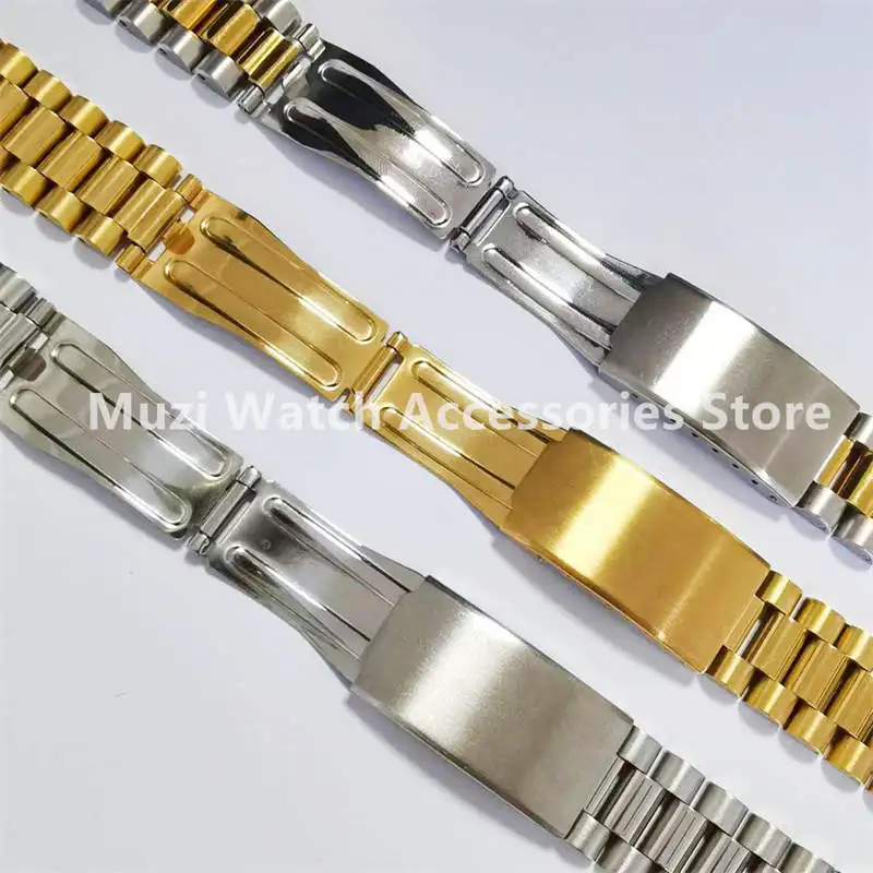 19mm 20mm 21mm Stainless Steel Universal Silver Gold President Curved End Watch Strap Band Bracelet Fit For ROX SKX Watch