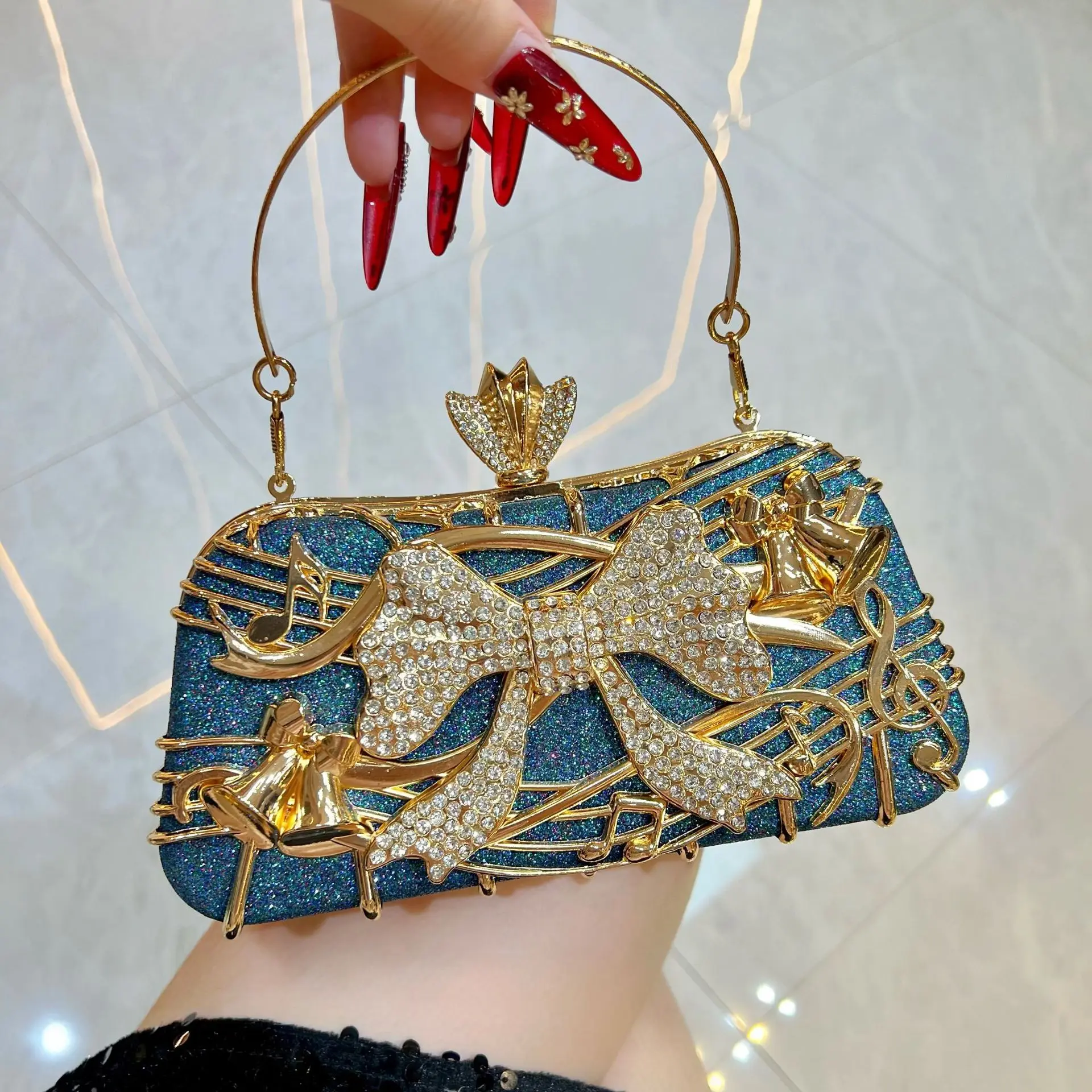 

Women Diamond Evening Clutch Purse Red-Crowned Crane Plant Rhinestone Dinner Party Handbags Luxury Crystal Party Prom Purses
