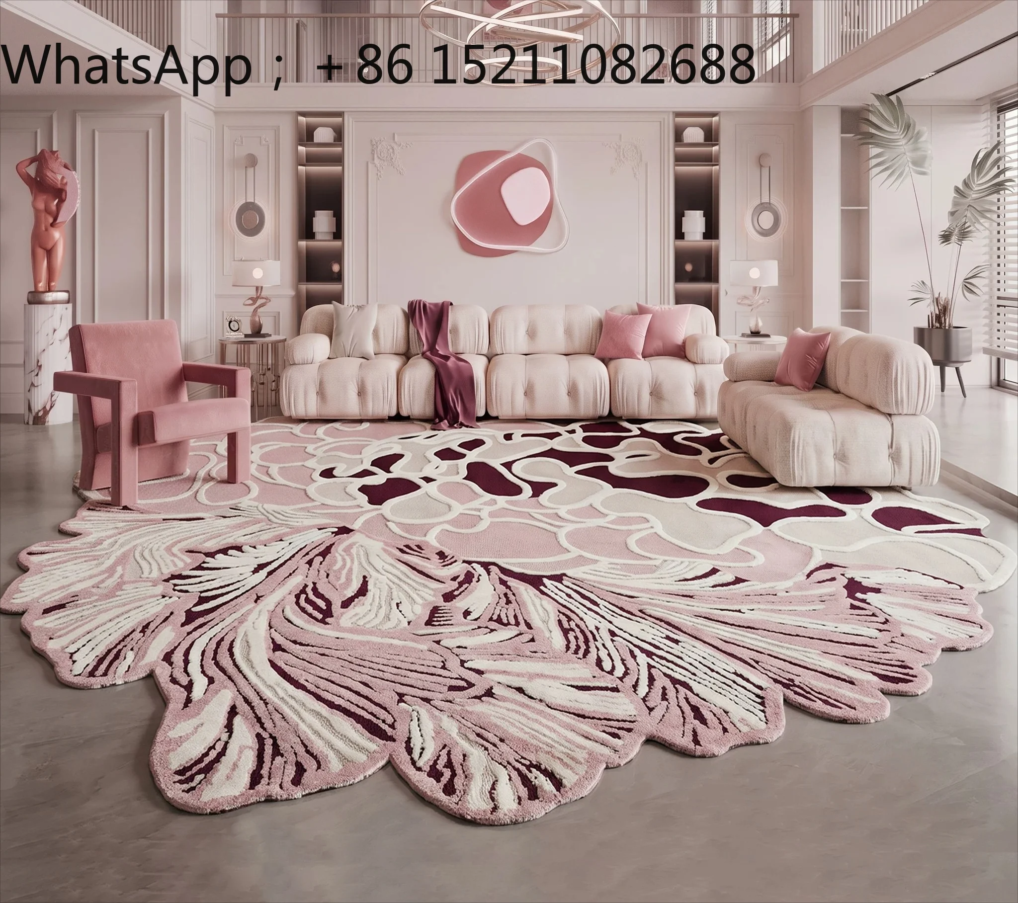 SCY light luxury special-shaped pink carpet living room premium villa cloakroom bedroom irregular bedside blanket