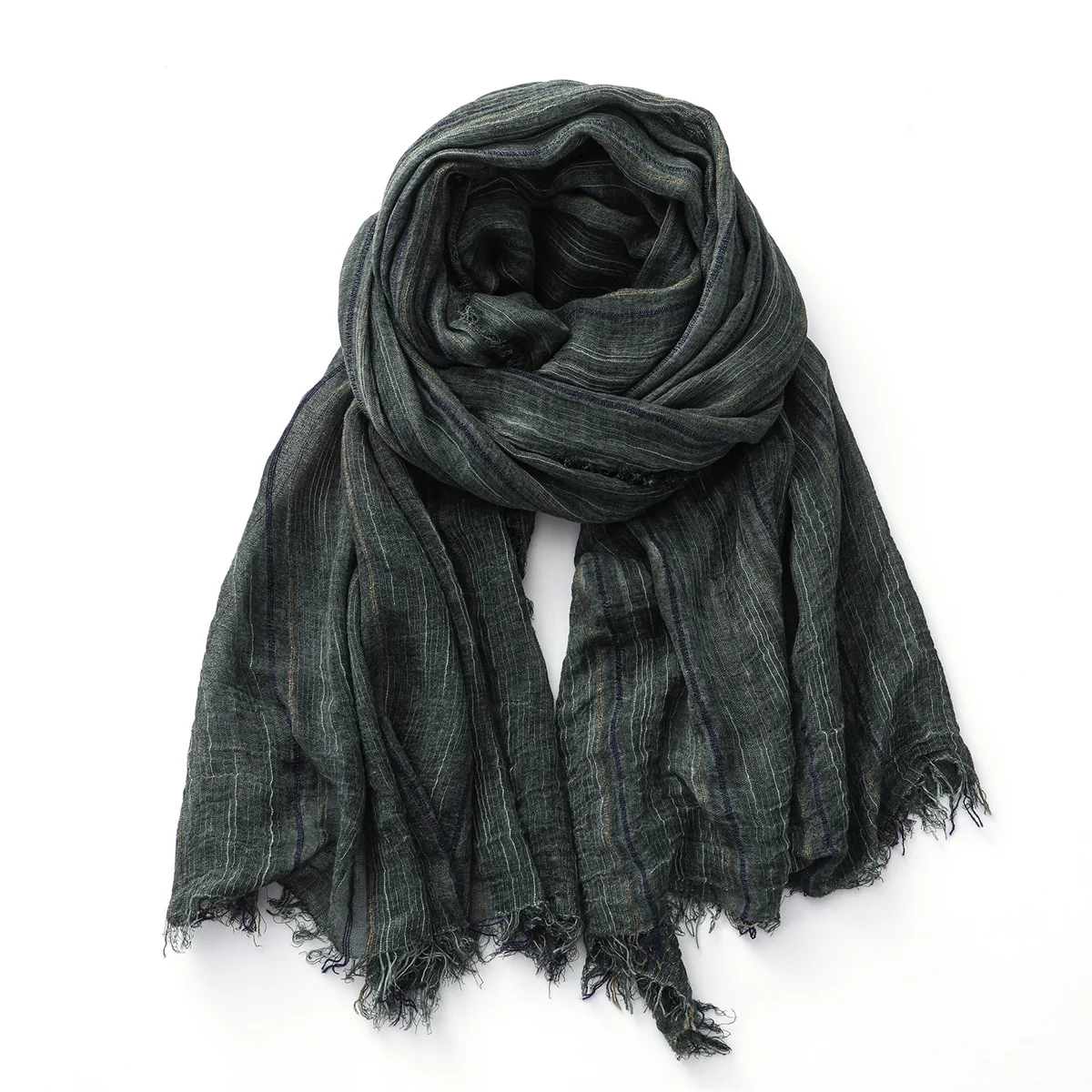 Mode Gestreiften Baumwolle Leinen Schal für Männer Frauen Herbst Winter Lange Weiche Tücher und Wraps Kurze Quaste Bufanda Männliche Zubehör – Detail 12
